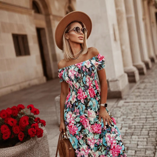 Chic and stylish off shoulder floral maxi dress for women