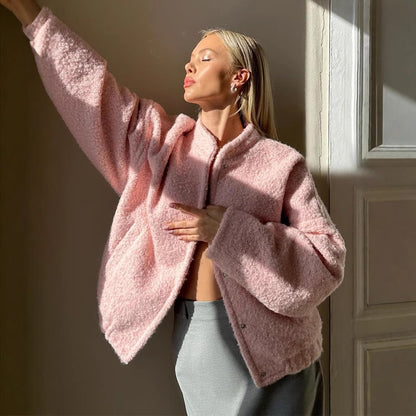 Dames joueuse Teddyjacke avec fermeture éclair pratique et poches latérales Chic und Stil