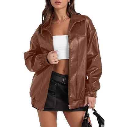 Ladies oversized casual jacket with elastic edges and convenient zipper Chic and Style