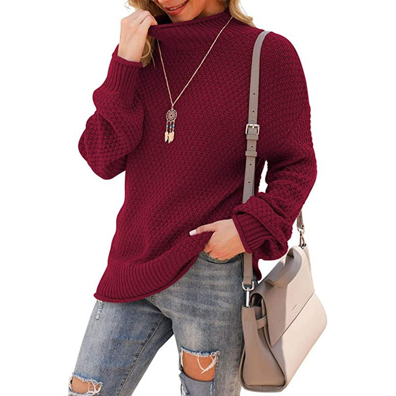 Pull en grosse maille pour femmes avec col haut et structure tendance Chic und Stil