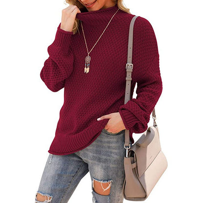 Pull en grosse maille pour femmes avec col haut et structure tendance Chic und Stil