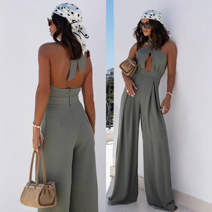 Dames Cut-Out Halter Neck Pantalon Large Chic und Stil