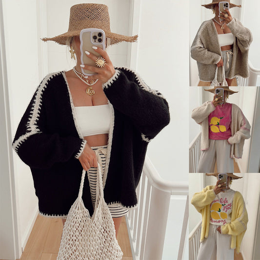 Cardigan en tricot décontracté pour femmes avec des détails de contraste attrayants Chic und Stil