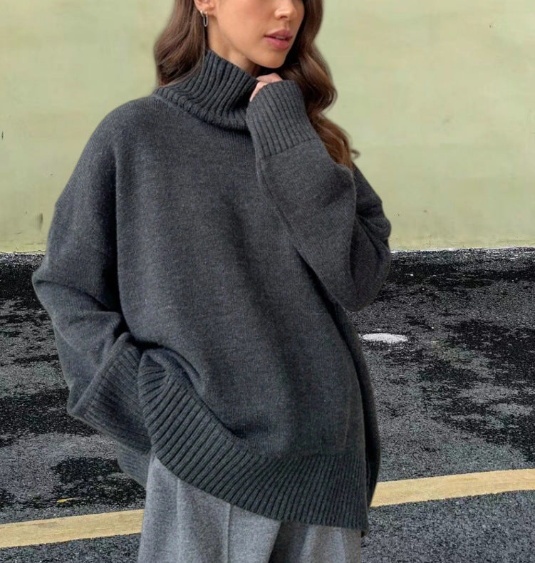 Pull en tricot pour femmes avec col haut et coupe large Chic und Stil