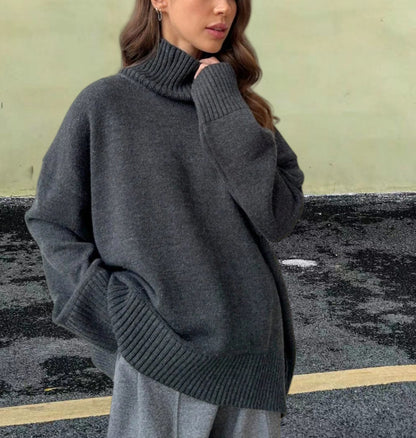 Pull en tricot pour femmes avec col haut et coupe large Chic und Stil