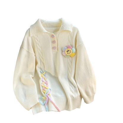 Pull en grosse maille pour femmes avec des applications colorées et un col à structure côtelée Chic und Stil