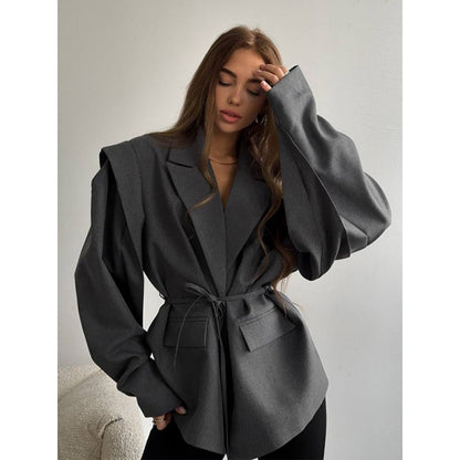 Dames élégant blazer oversize avec détail ceinture Chic und Stil