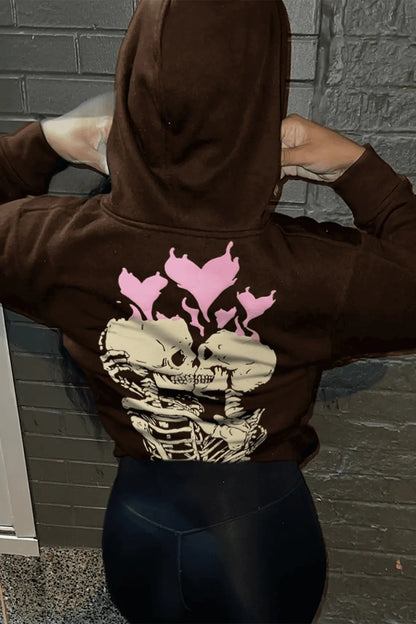 Dame Hoodie avec motif de squelette unique et graphique de cœur Chic und Stil