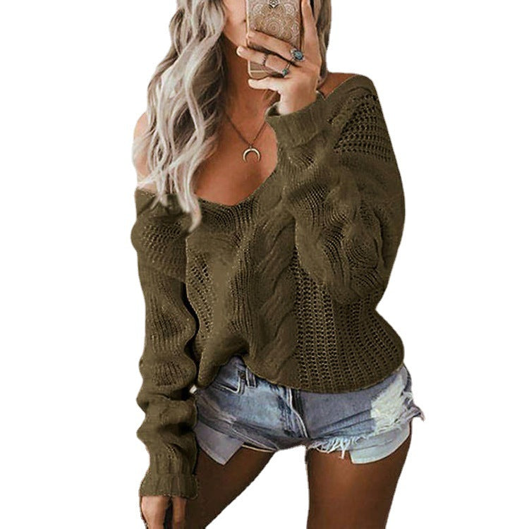 Pull en grosse maille pour femmes avec épaule dénudée et détails en motif ajouré Chic und Stil