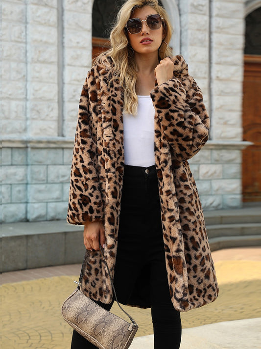 Dames élégant manteau en fourrure de léopard Chic und Stil