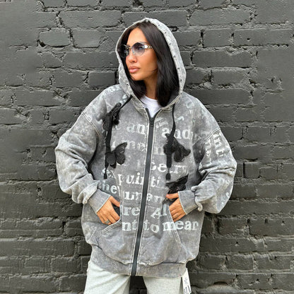 Dame Hoodie surdimensionné avec écriture et broderies Chic und Stil