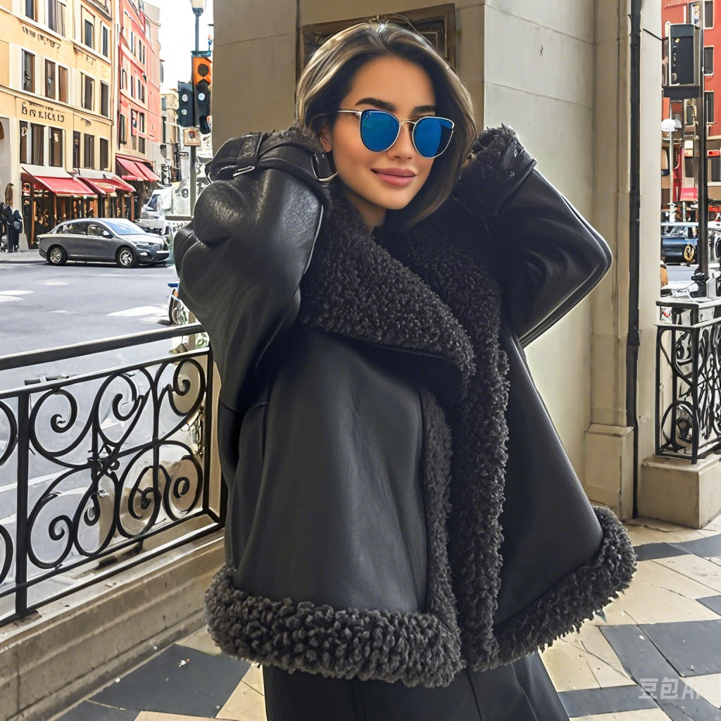 Oversized faux leather jacket for women with cozy lining Chic and Style