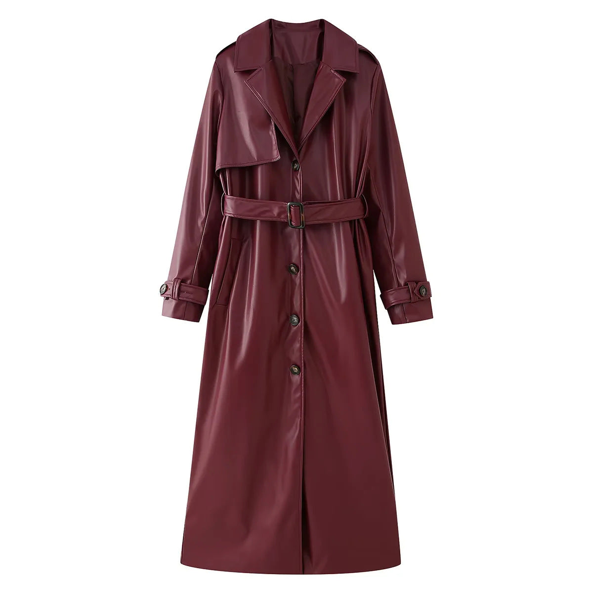 Elegant synthetic leather trench coat for women with belt Chic und Stil