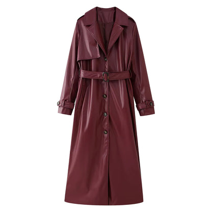 Elegant synthetic leather trench coat for women with belt Chic und Stil