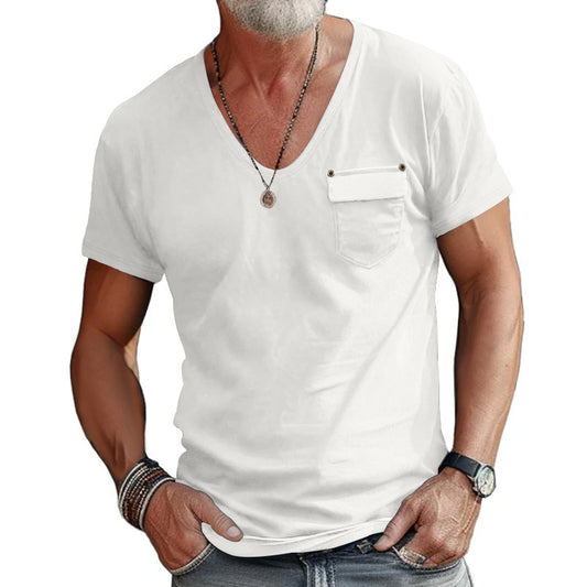 T-shirt pour hommes à col en V avec poche poitrine pratique Chic und Stil