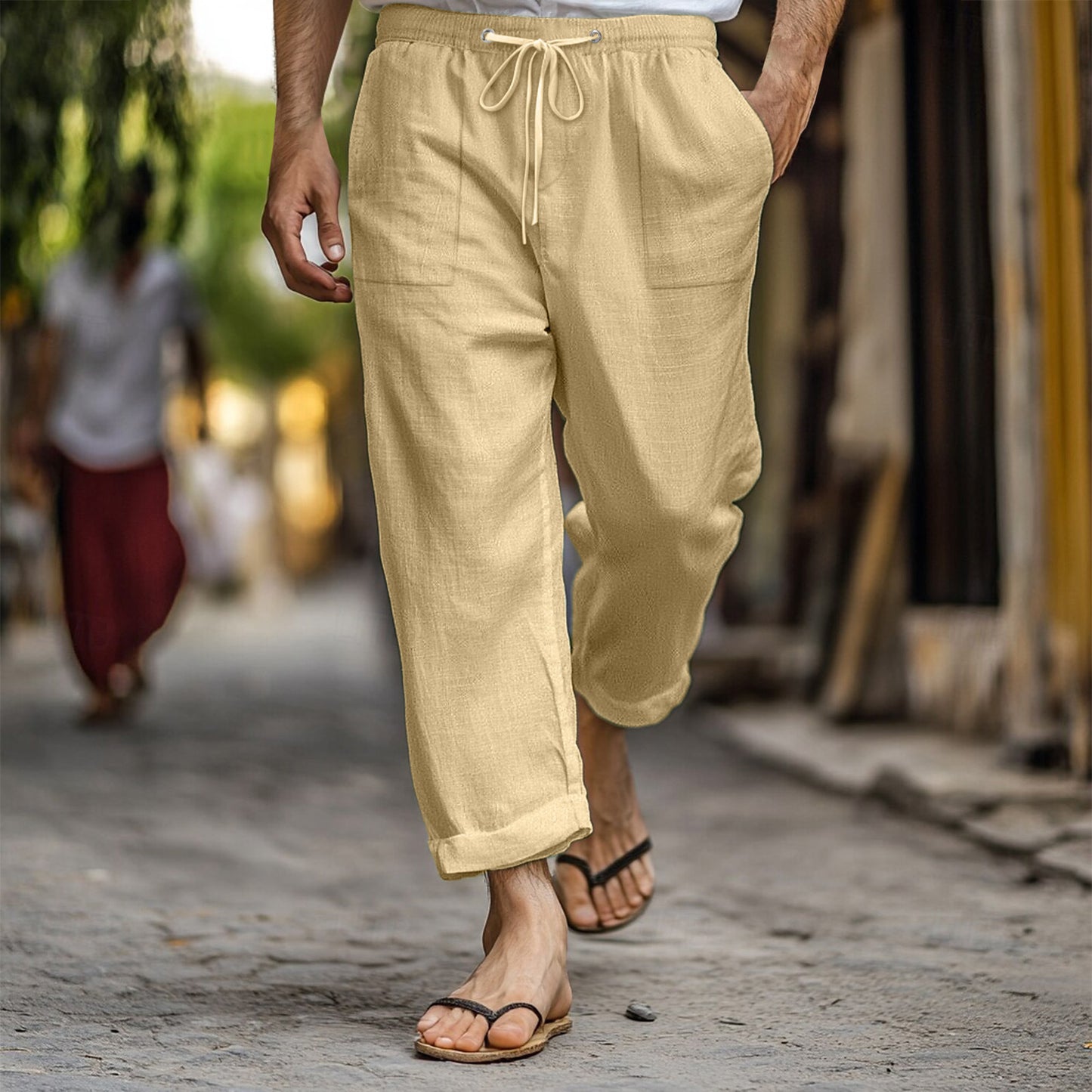 Casual and breathable linen pants for men with elastic waistband and practical side pockets Chic and Style