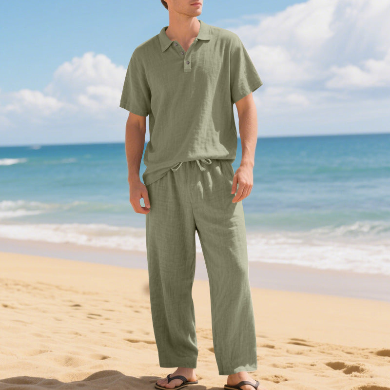Tenue d'été décontractée pour hommes avec polo en coton de haute qualité à manches courtes et pantalons en lin confortables Chic und Stil