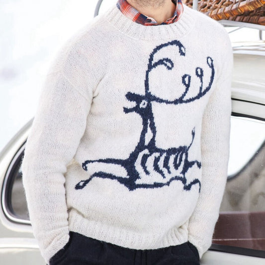 Pull large pour hommes avec motif de renne festif et mélange de laine de haute qualité Chic und Stil