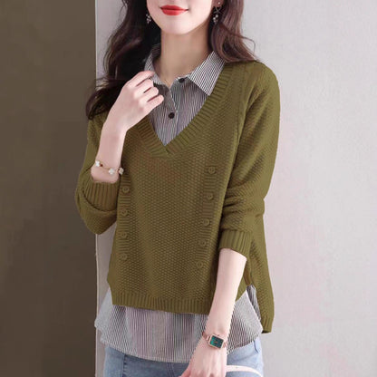 Pull en tricot à col en V pour femmes avec détails en boutons Chic und Stil