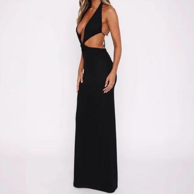 Robe maxi de luxe pour dames avec décolleté en V profond et détails découpés audacieux Chic und Stil