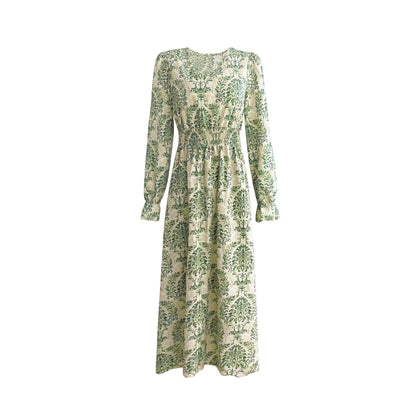 Robe maxi longue pour femmes avec motif Jacquard floral et manches volumineuses Chic und Stil