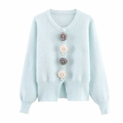 Dames gilet douillet en tricot avec détails de boutons floraux Chic und Stil