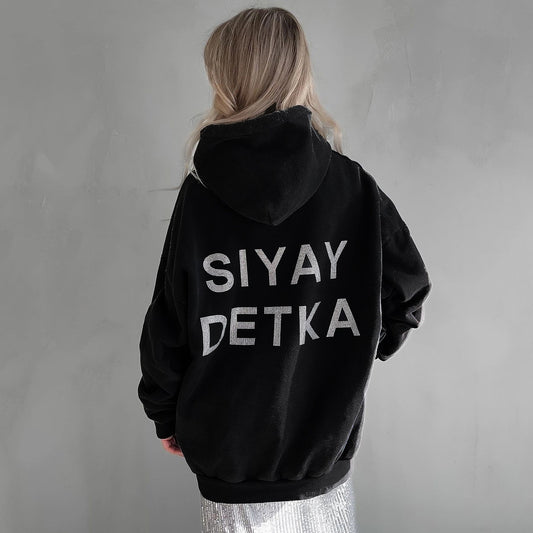 Dame Sweat à capuche oversize avec inscription déclaration Chic und Stil