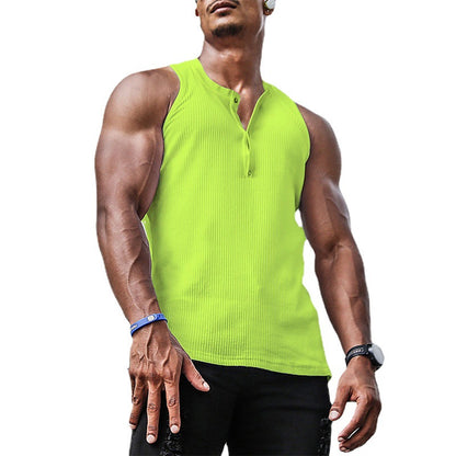 Men's sleeveless sports tank top with button placket and breathable fabric Chic and Style