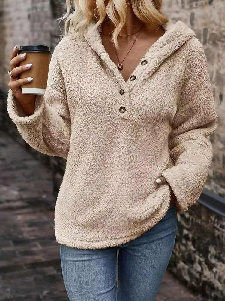 Dames pull en fleece confortable avec patte de boutonnage Chic und Stil