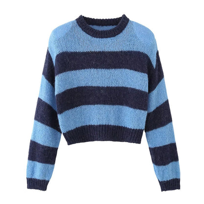 Pull en tricot court pour femmes avec motif rayé marin et col rond Chic und Stil