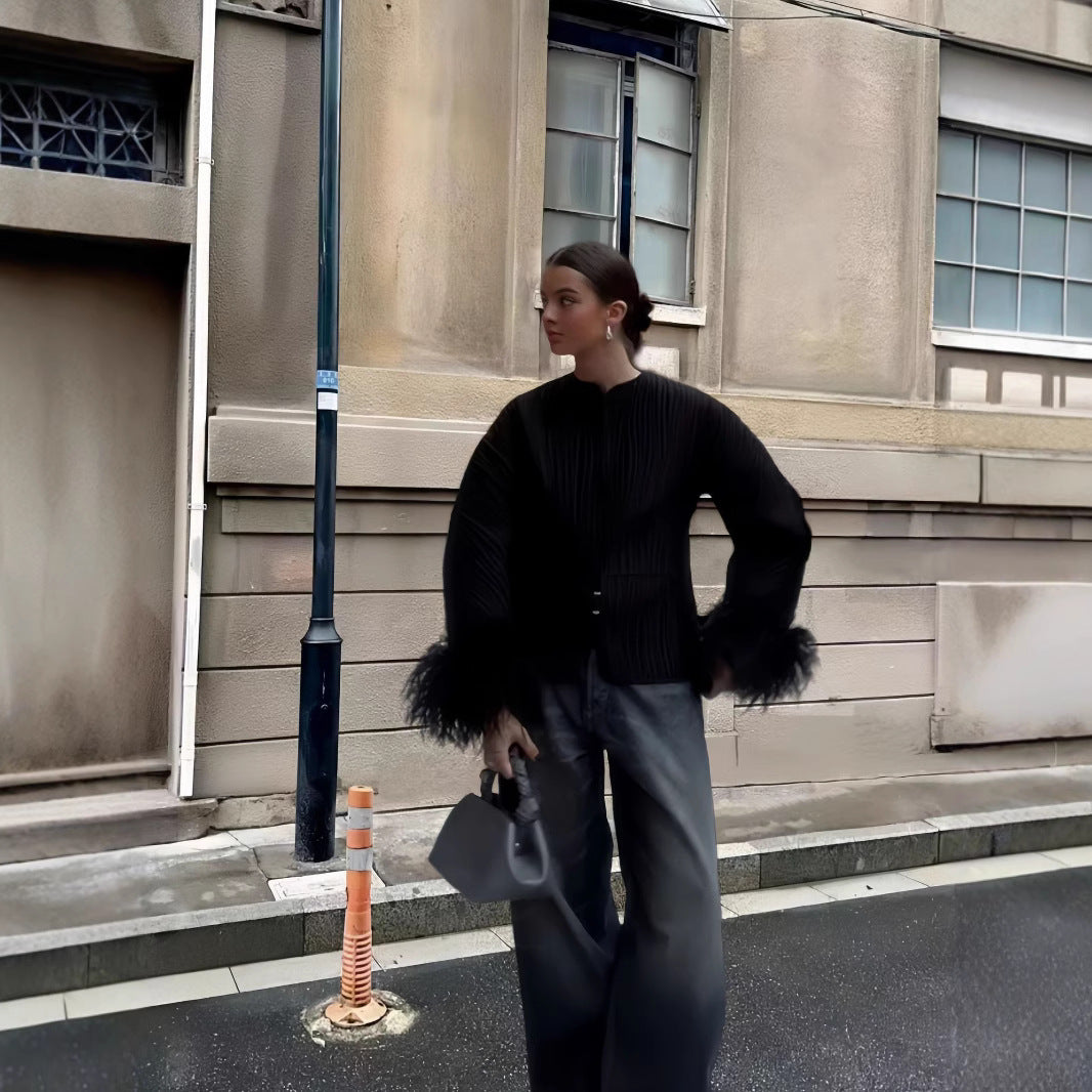 Dames élégante veste en bouclé avec des manches extravagantes Chic und Stil