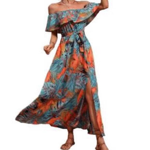 Robe maxi tropicale à épaules dénudées pour femmes Chic und Stil