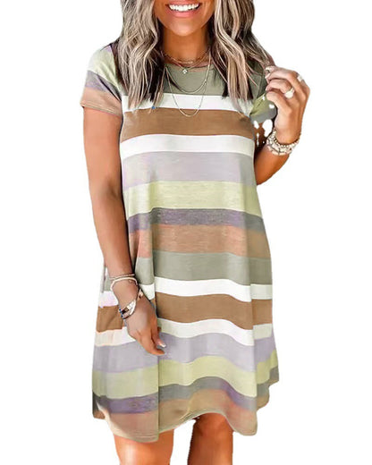 Dames Loisirs Rayé Flottant Robe Chic und Stil