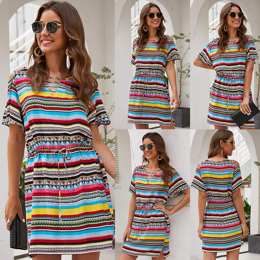Robe décontractée pour femmes avec lien de taille élastique et poches latérales Chic und Stil