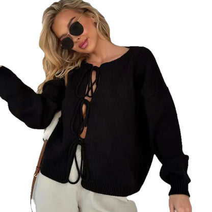 Pull en tricot décontracté pour femmes avec lacets décoratifs et coupe ample Chic und Stil
