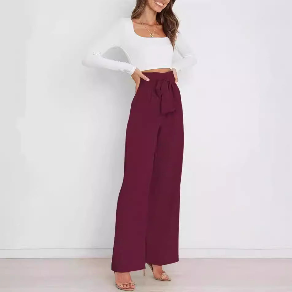 Women Wide Leg Pants with Decorative Tying Belt Chic and Style