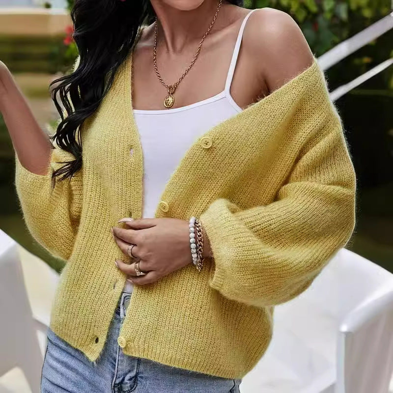 Dames cardigan en tricot à manches courtes tendance avec détails de boutons Chic und Stil