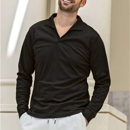Chemise polo à manches longues pour hommes avec col moderne Chic und Stil