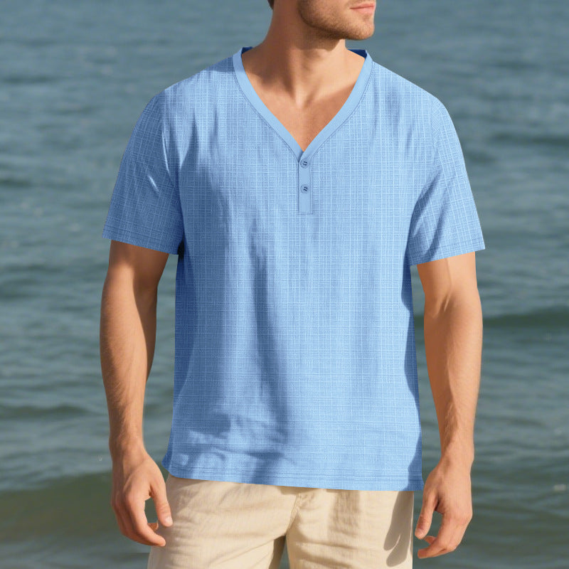 Chemise Henley à manches courtes pour hommes avec design texturé et accents à la mode Chic und Stil