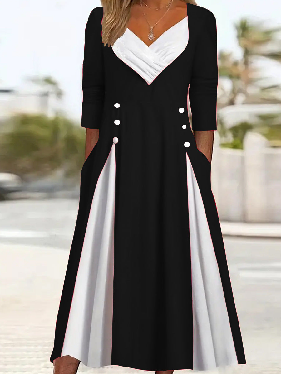 Dames Élégant Midi Robe avec ourlet asymétrique et détails de boutons stylés Chic und Stil