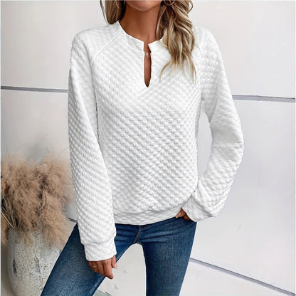 Pull en tricot pour femmes avec un motif texturé et un décolleté en V à la mode Chic und Stil