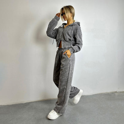 Dame ensemble décontracté de loisirs avec capuche et coupe ample Chic und Stil