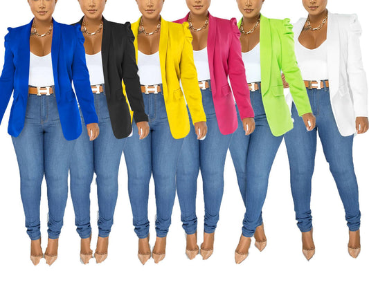 Ladies elegant blazer jacket with puff sleeves and fitted cut Chic and Style