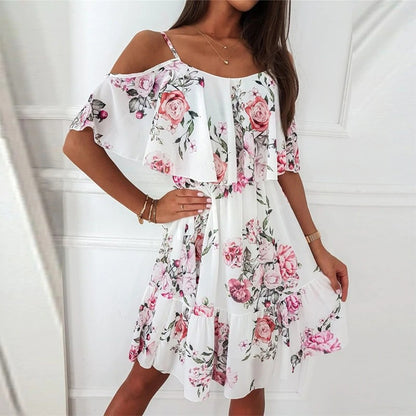 Robe Off-Shoulder à Volants Fleurie Chic und Stil