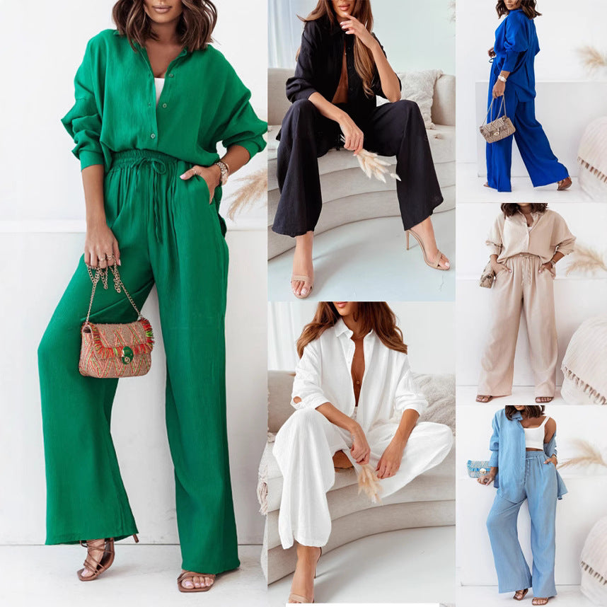 Women Two-Piece Casual Set with a Relaxed Cut Top and Loose Pants Chic und Stil