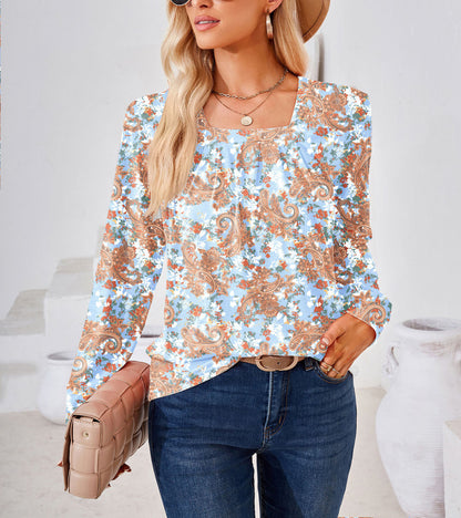 Blouse à manches longues florale pour femmes avec décolleté carré élégant Chic und Stil