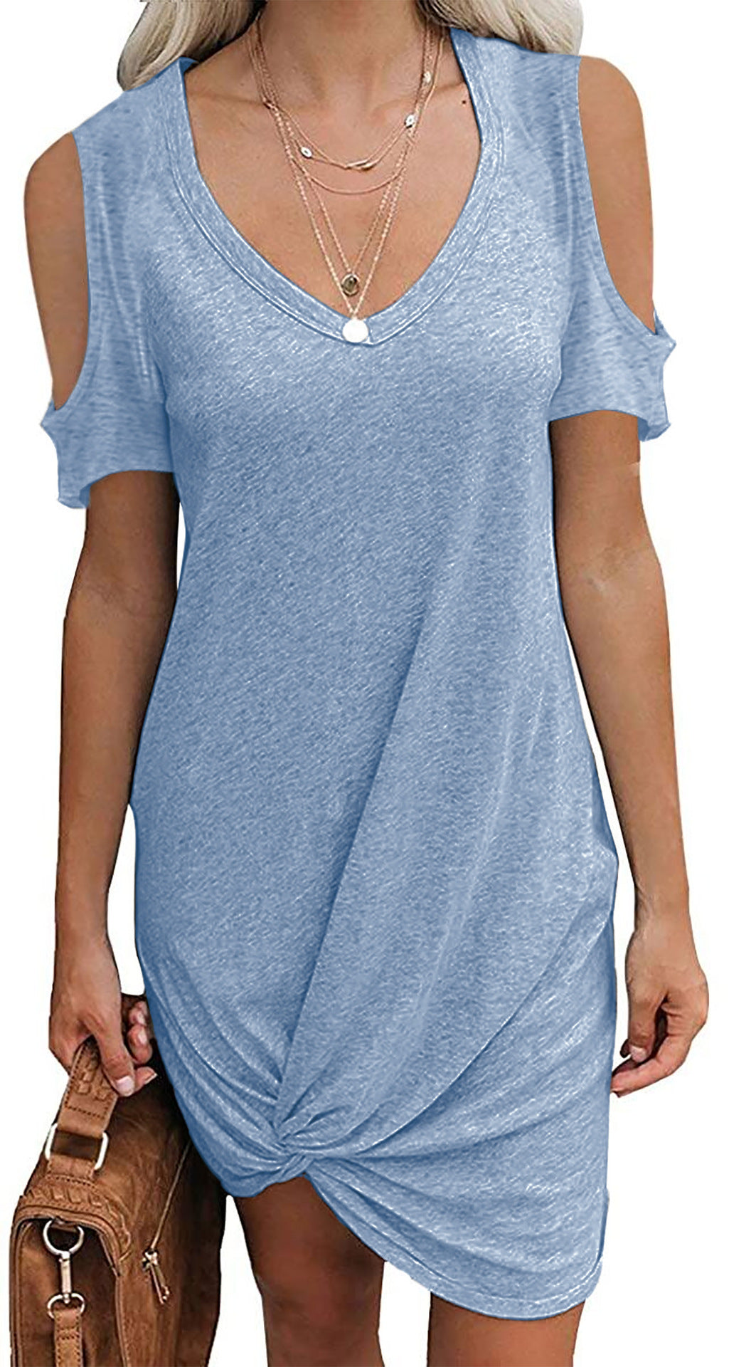 Robe mini à décolleté en V pour dames avec design d'épaule ouverte et détails de nouage raffinés Chic und Stil
