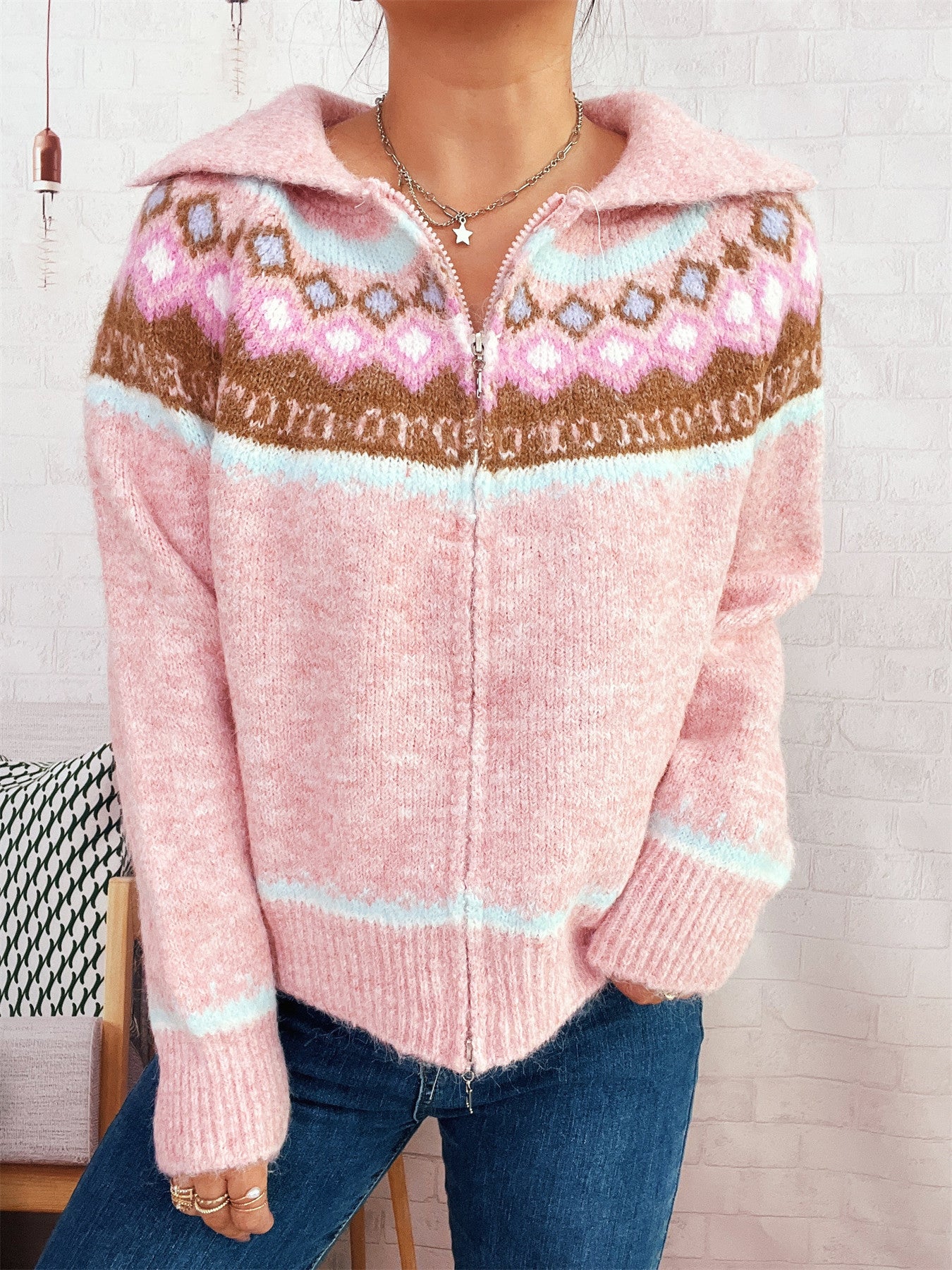 Dame cardigan avec motif coloré et fermeture éclair de haute qualité Chic und Stil