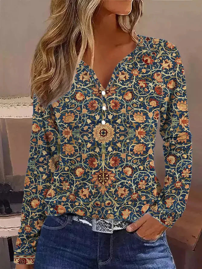 Chemisier long élégant pour femmes avec dégradé graphique et détails de boutons Chic und Stil