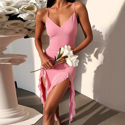 Robes maxi élégante pour femmes avec ourlet asymétrique et décolleté en V profond Chic und Stil